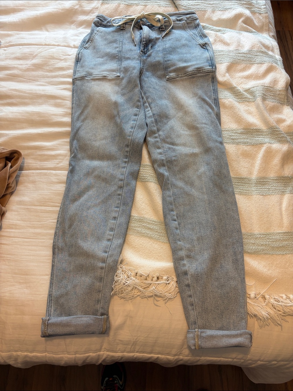Judy Blue Light Blue Boyfriend Jogger Jeans with Drawstring